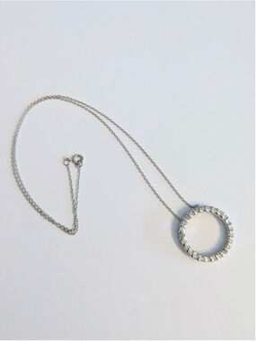 Sterling Silver 925 Pavé CZ Eternity Circle Pendant Necklace EUC